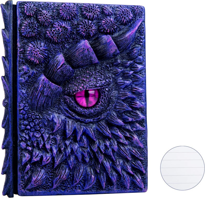 LZlightactor 3D Dragon Eye Embossed Journal,Resin Engraving Notebook,Dnd notebook for Dragon Lovers ，Blank Paper,Hardcover Travel Notepad for Writing,Sketchbook,Collection,Gift,Decoration A4 and A5 Size (A5-Dark Purple-Lined) - Image 1